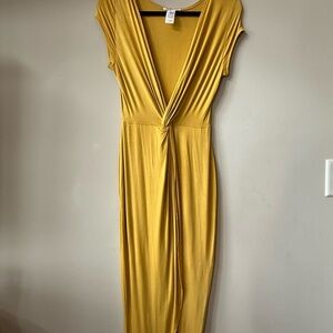 Kola Couture Mustard Knot Front Midi Dress Small